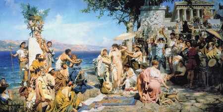 Friné en el Poseidonia en Eleusis, por Henryk Siemiradzki.