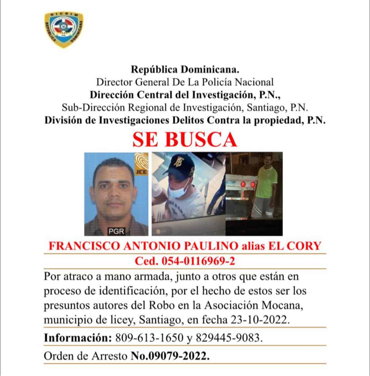 Francisco Antonio Paulino, alias El Cory, acusado de atraco. 