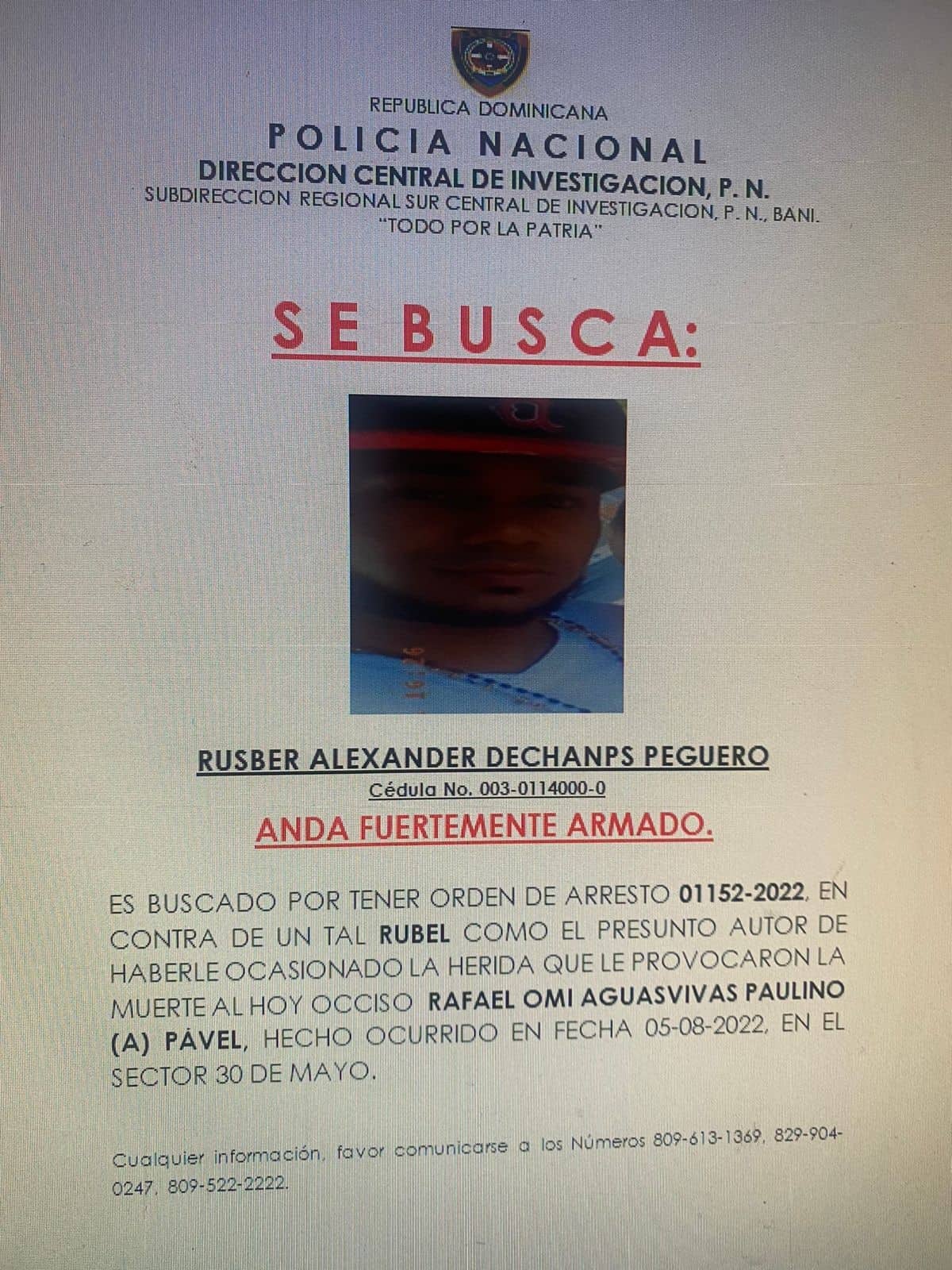 Rusber Alexander Dechanps Peguero, acusado de homicidio. 