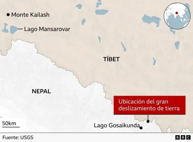 Un mapa muestra el punto donde ocurrió la avalancha.